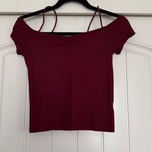 American Eagle Outfitters Maroon Ribbed Top